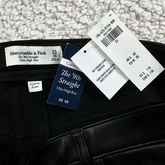 Abercrombie & Fitch Vegan Leather 90's Straight Ultra HR Pant 33X30 NEW - Picture 6 of 11